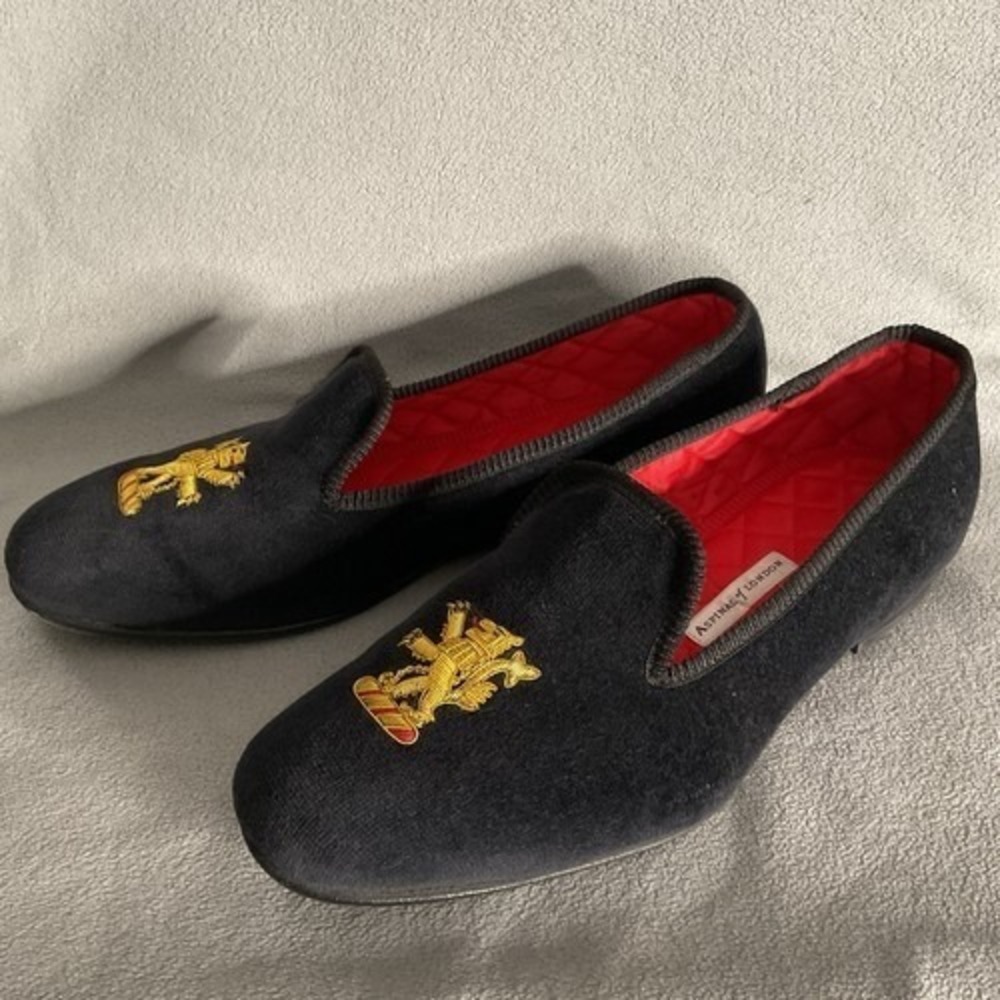 Aspinal Of London Rampant Lion Handmade Velvet Slippers Loafers Men UK8/US9 UK